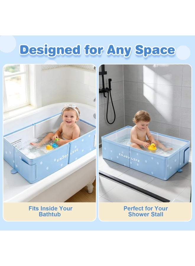 WALALLA Collapsible Baby Bathtub, Foldable PVC Baby Bath Tub with Quick Drain Plug, Anti-Slip Base and Hanging Hole, Compact Travel Bathtub for Newborns, Toddlers and Kids Up to 8 Years, Blue - Image 3