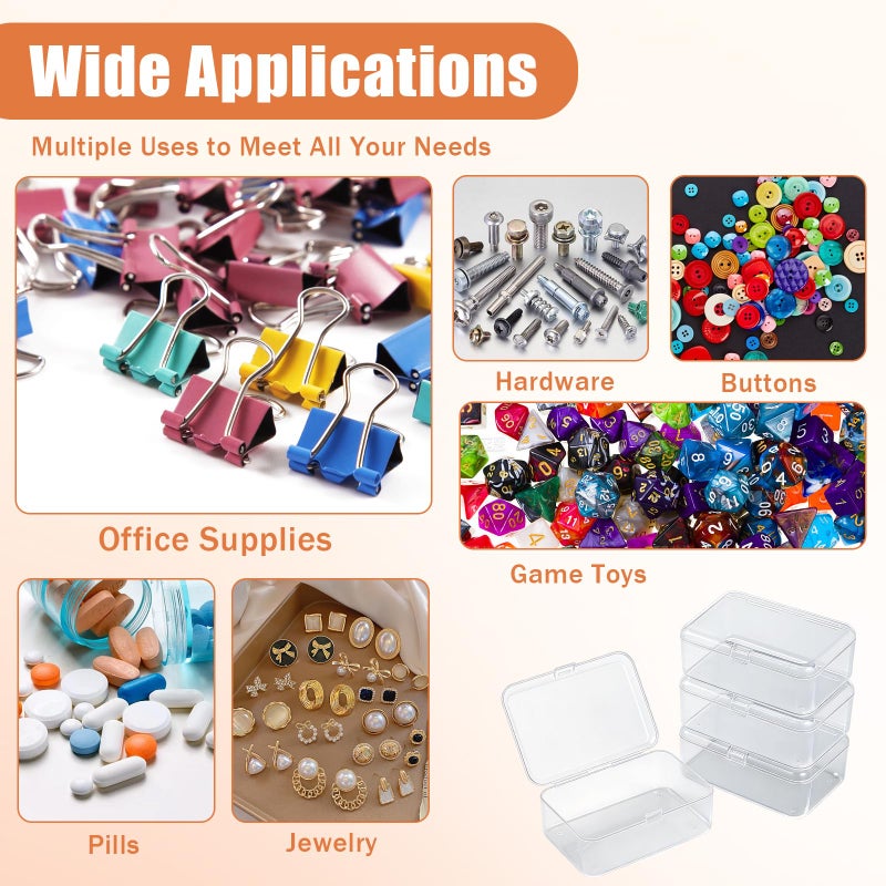 SNIRFAQM 4 Pcs Mini Clear Plastic Storage Containers 3.7x2.5x1 inches Small Box with Hinged Lid Rectangle Organizer for Collecting Small Items Beads Jewelry Business Cards Game Pieces Crafts Accessories - Image 4