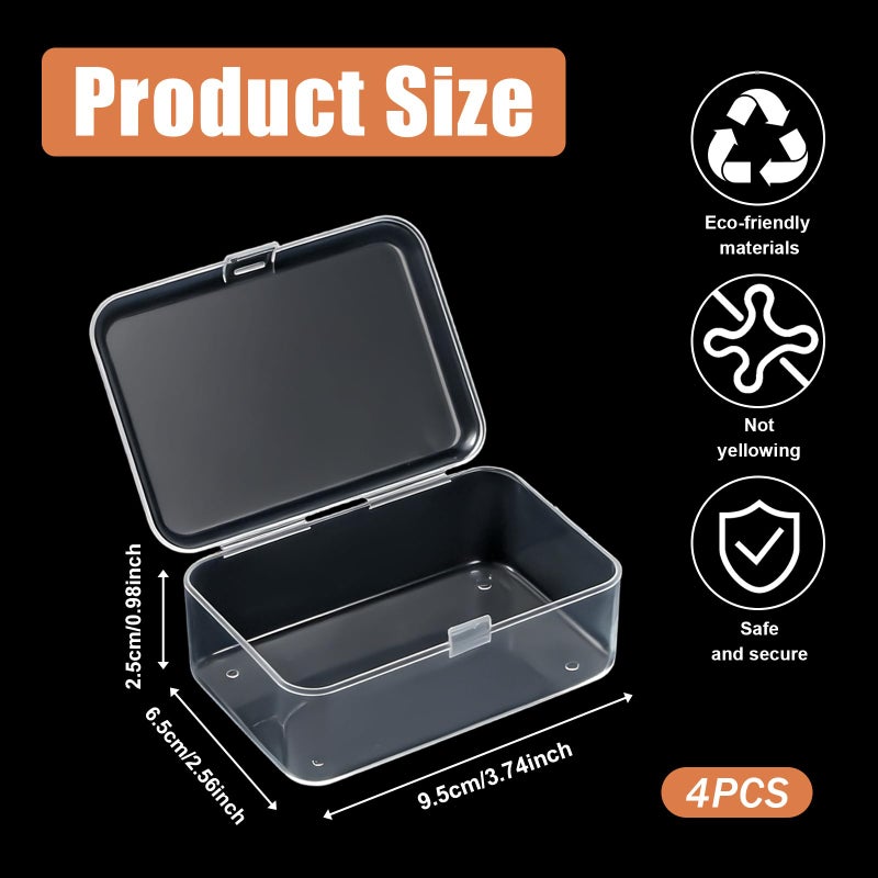 SNIRFAQM 4 Pcs Mini Clear Plastic Storage Containers 3.7x2.5x1 inches Small Box with Hinged Lid Rectangle Organizer for Collecting Small Items Beads Jewelry Business Cards Game Pieces Crafts Accessories - Image 2