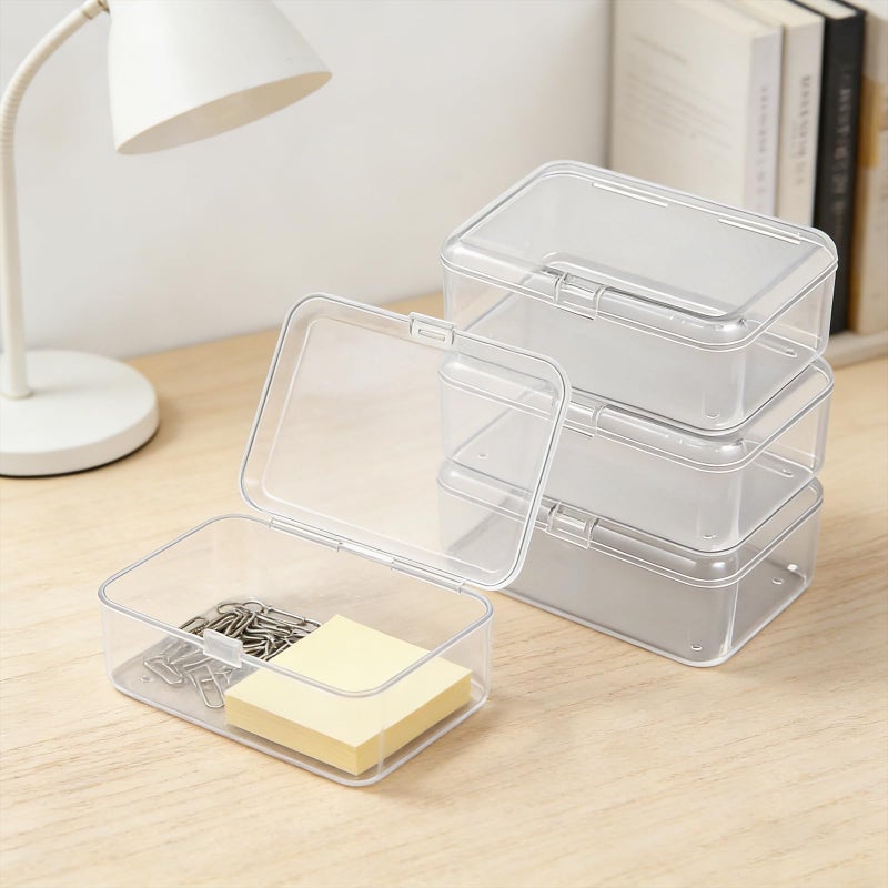 SNIRFAQM 4 Pcs Mini Clear Plastic Storage Containers 3.7x2.5x1 inches Small Box with Hinged Lid Rectangle Organizer for Collecting Small Items Beads Jewelry Business Cards Game Pieces Crafts Accessories - Image 5