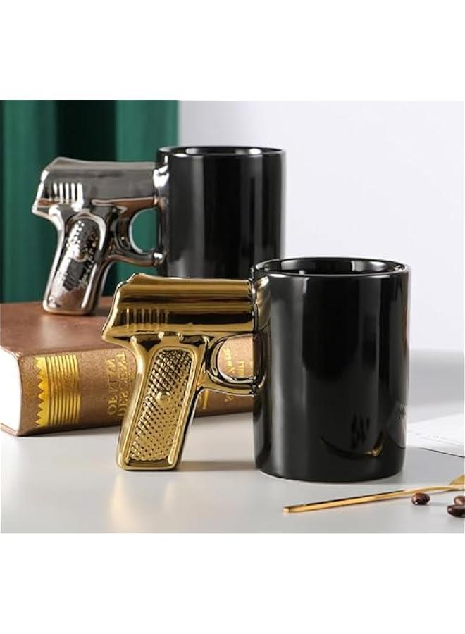 HOOKOR Creative Coffee Cup, Novelty Mug for Coffee,  Juice, Water, Tea, Home/Office Ceramic Cup with Unique Handle - Black and Gold - 350ML - Image 5