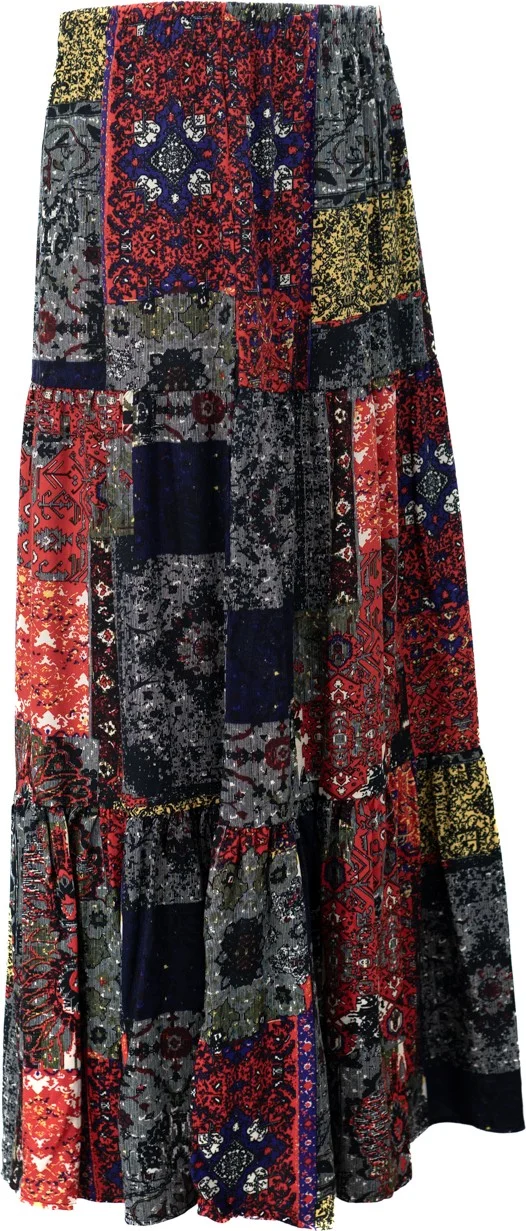 Oppland Women's Woven Viscose Fabric Piece Mother Skirt Stylish Spring Flower Patterned Elastic Waist Comfortable
