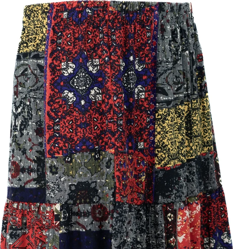 Oppland Women's Woven Viscose Fabric Piece Mother Skirt Stylish Spring Flower Patterned Elastic Waist Comfortable