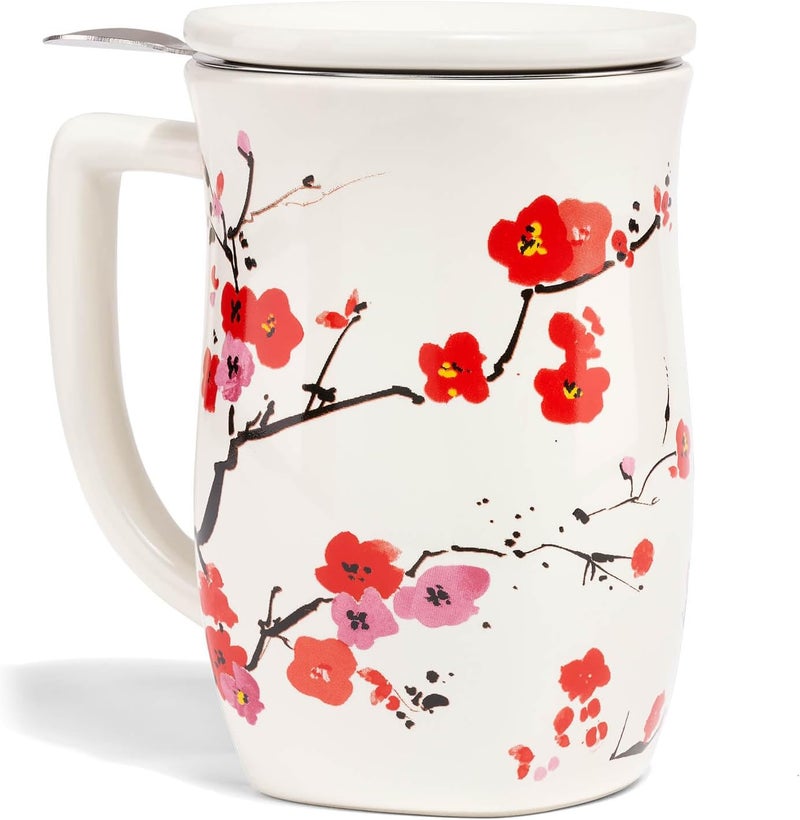 Tea Forte كوب سيراميك فيوري مع مقبض، سلة مصفاة ستانلس ستيل قابلة للإزالة وغطاء، ينقع 14 أونصة من الشاي السائب، آمن في غسالة الصحون والميكروويف، ساكورا - Image 1