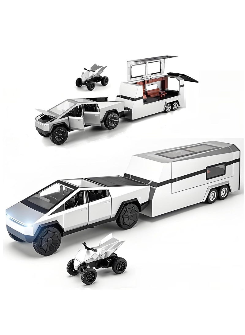 LIMOS Cybertruck Toy Trucks with RV Motorcycle Cybertquad Alloy Die-cast Model Car Pickup Truck 1: 32 Toy Race Cars with Sound and Light Ideal Gift for Kids Friends Age for 3 Year and Up - Image 1