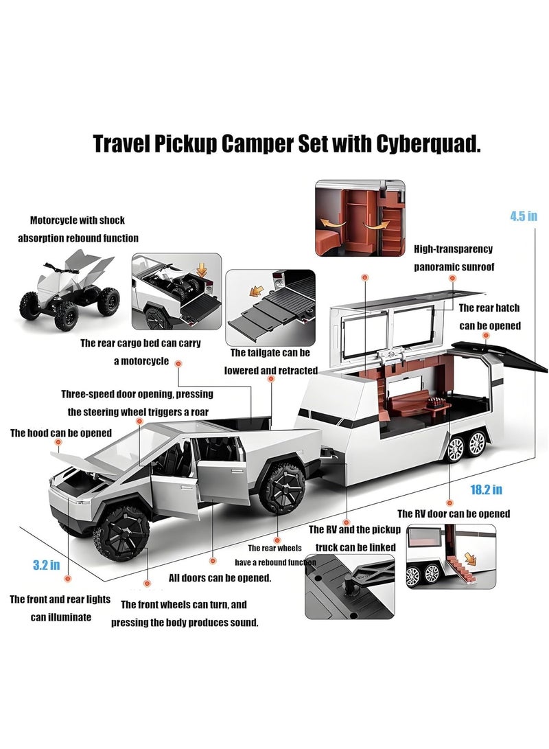 LIMOS Cybertruck Toy Trucks with RV Motorcycle Cybertquad Alloy Die-cast Model Car Pickup Truck 1: 32 Toy Race Cars with Sound and Light Ideal Gift for Kids Friends Age for 3 Year and Up - Image 2