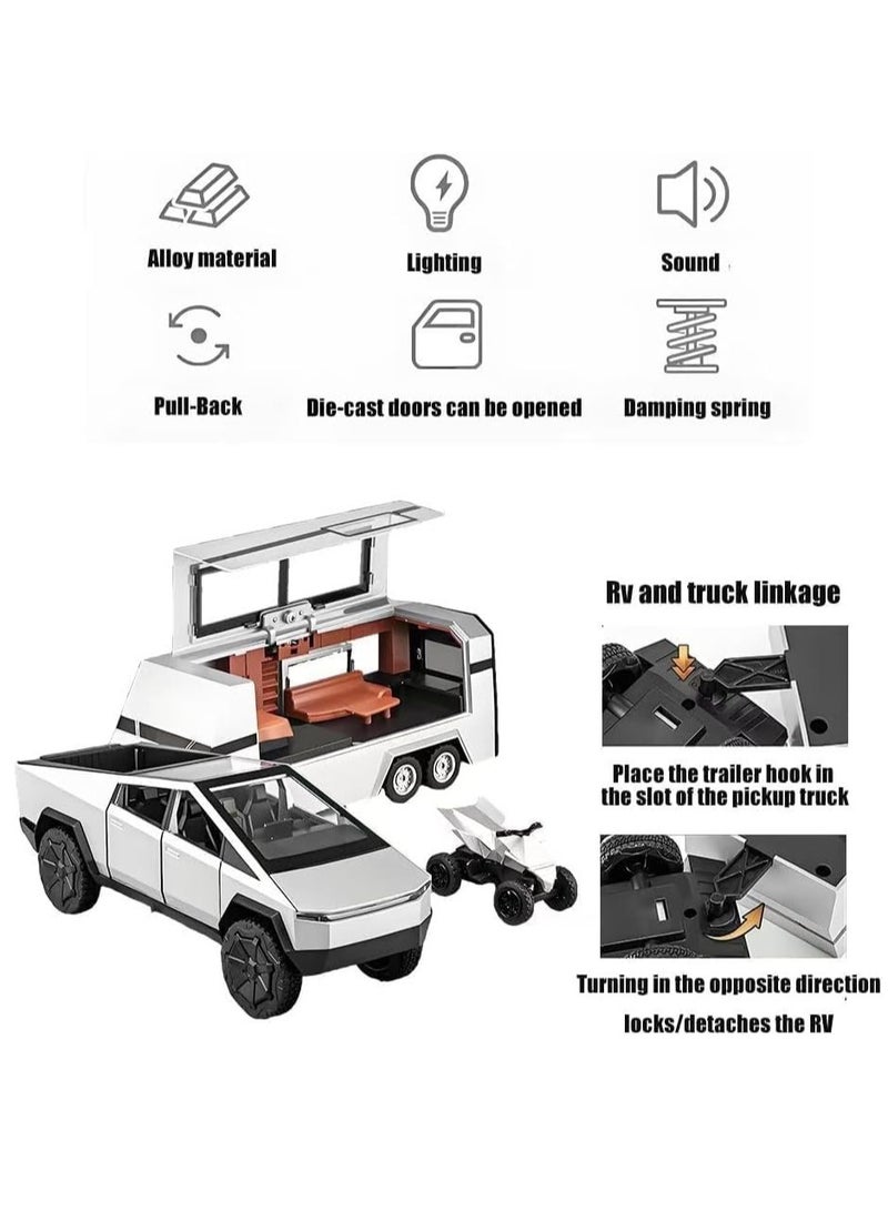 LIMOS Cybertruck Toy Trucks with RV Motorcycle Cybertquad Alloy Die-cast Model Car Pickup Truck 1: 32 Toy Race Cars with Sound and Light Ideal Gift for Kids Friends Age for 3 Year and Up - Image 3