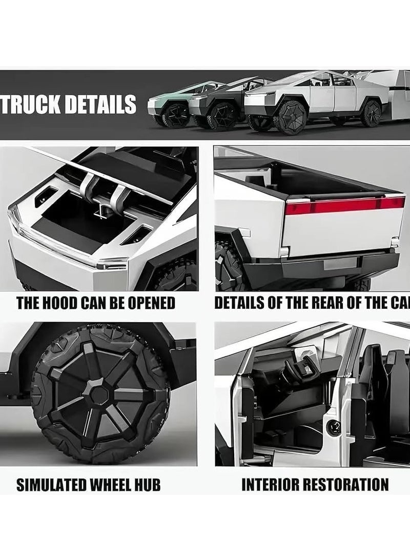LIMOS Cybertruck Toy Trucks with RV Motorcycle Cybertquad Alloy Die-cast Model Car Pickup Truck 1: 32 Toy Race Cars with Sound and Light Ideal Gift for Kids Friends Age for 3 Year and Up - Image 4