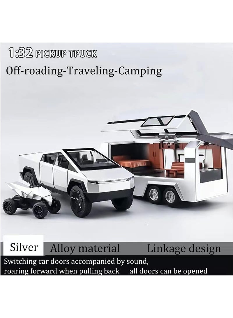 LIMOS Cybertruck Toy Trucks with RV Motorcycle Cybertquad Alloy Die-cast Model Car Pickup Truck 1: 32 Toy Race Cars with Sound and Light Ideal Gift for Kids Friends Age for 3 Year and Up - Image 5