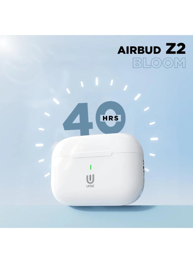 يونيكس سماعات أذن لاسلكية يونكس Z2 Bloom | اتصال بلوتوث v5.4 مع درايفرات 13 مم لصوت جهير عميق | عزل ضوضاء نشط للمكالمات | وقت تشغيل يصل إلى 40 ساعة | شحن سريع Type-C | أبيض - Image 2