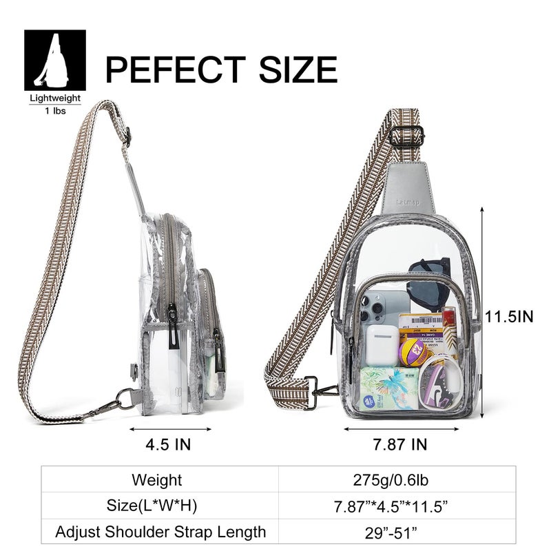 LATMAP Clear Bag for Stadium Events, Clear Purses for Women Crossbody Transparent Bag, Stadium Backpack for Concerts Sports, Greyish - Image 4