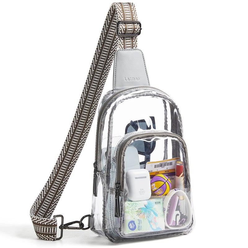 LATMAP Clear Bag for Stadium Events, Clear Purses for Women Crossbody Transparent Bag, Stadium Backpack for Concerts Sports, Greyish - Image 1