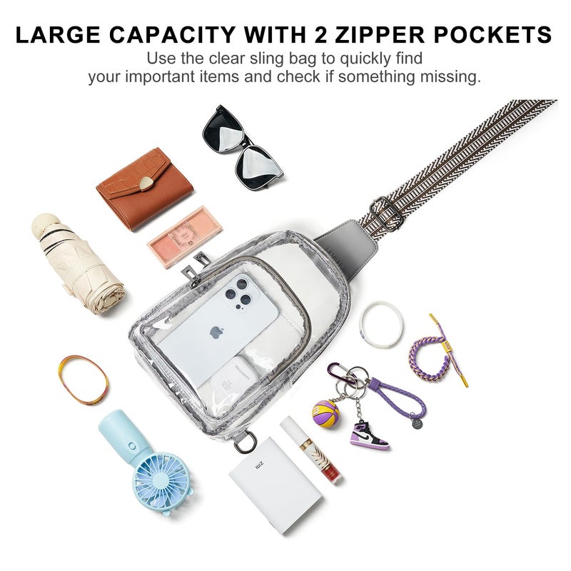 LATMAP Clear Bag for Stadium Events, Clear Purses for Women Crossbody Transparent Bag, Stadium Backpack for Concerts Sports, Greyish - Image 3