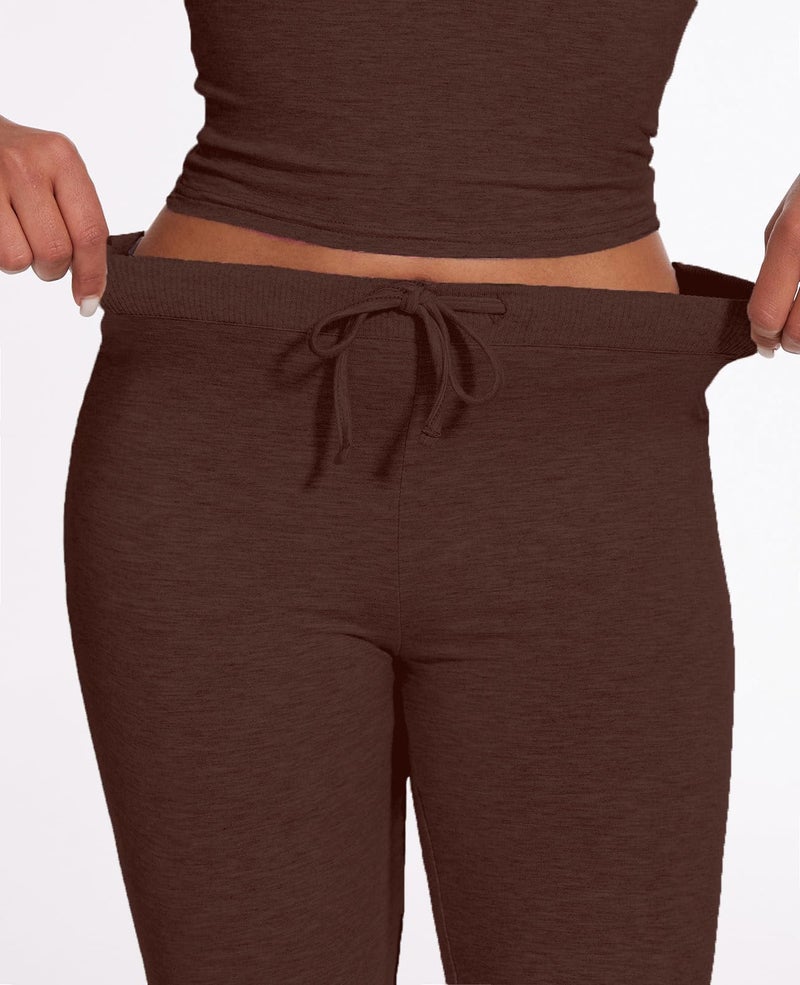 AnotherChill Women's 2 Piece Lounge Sets Straight Leg Pants Set Short Sleeve Crop T-shirt Casual Outfits Comfy Loungewear (Chocolate, Medium) - Image 5