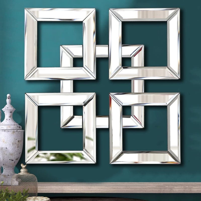 QMDECOR Silver Mirrored Wall Decor 16x16 Decorative Mirror Modern Fashion DIY WallMounted Mirrors Square Design Gorgeous Glam Accent Vintage Chic Mirror for Room and Home Decor