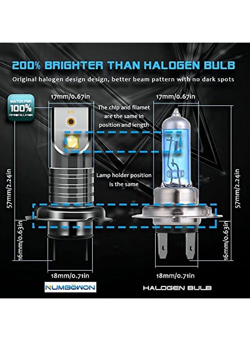 إسكدنيا قطعتان من مصابيح أمامية LED H7 للسيارة، مع مجموعة استبدال 12000LM لمصابيح الهالوجين زينون، مقاس صغير 1:1، أبيض 6000K - Image 5