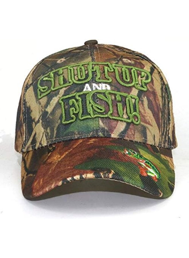 Unisex Camouflage Baseball Cap with 'Shut Up and Fish' 3D Embroidery and Snapback - Image 2