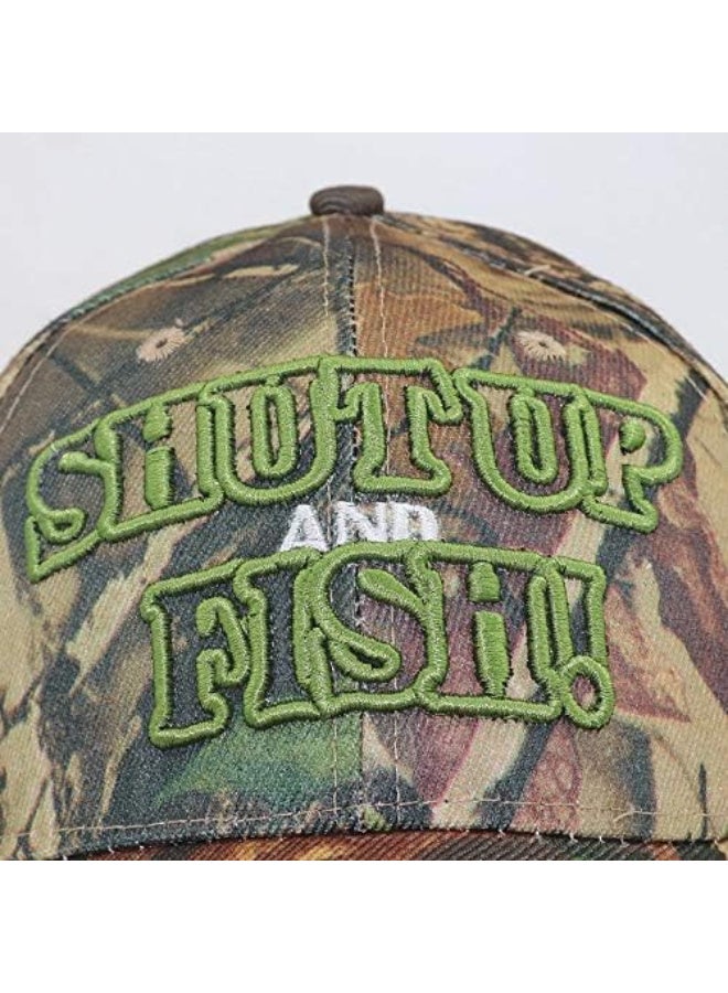 Unisex Camouflage Baseball Cap with 'Shut Up and Fish' 3D Embroidery and Snapback - Image 4