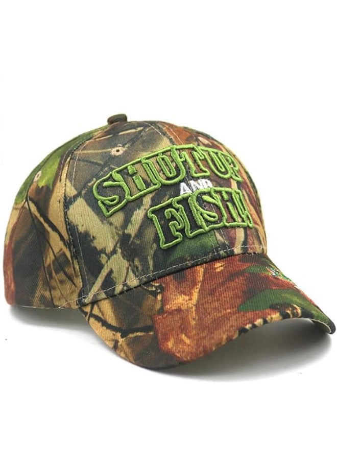 Unisex Camouflage Baseball Cap with 'Shut Up and Fish' 3D Embroidery and Snapback - Image 1