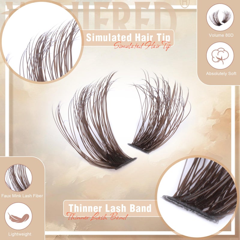Winifred Brown Lash Clusters Dark Brown Individual Lashes Wispy Thick Volume Lash Extension D Curvature Clusters Eyelashes 80D Clusters Lashes by Winifred (8-18mm) - Image 4