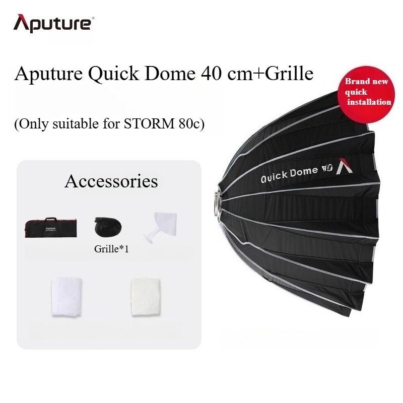 Aputure Quick Dome 40cm Softbox with Grid for Storm 80c, Quick-Setup Deep Parabolic Diffuser - Image 1