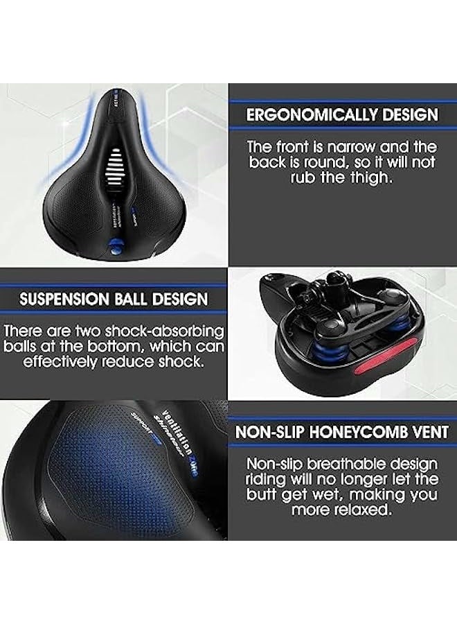Comfort Bike Seat, Wide Bicycle Seat Cushion for Men Women with Dual Shock Absorbing Balls, Waterproof & Memory Foam Padded Stationary Bike Seat Universal Fit for Mountain/Road/Exercise Bikes - Image 4