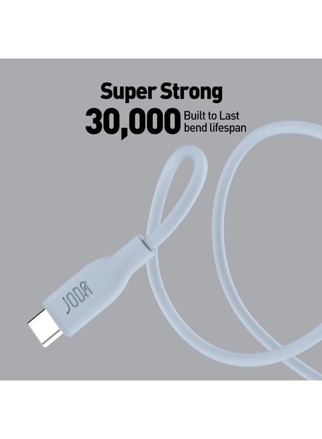 جودا سلك JODA سيليكون تايب سي الى تايب سي بقوة 60 واط بطول 1 متر - أزرق فاتح - Image 2