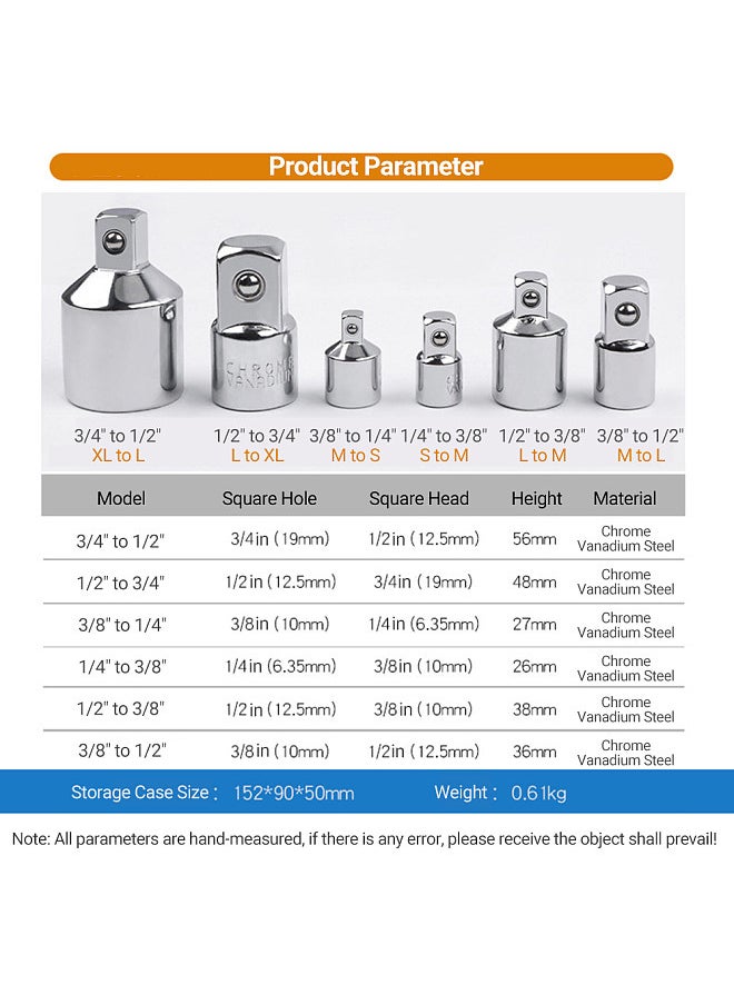 6Pcs Set Conversion Sleeve Impact Socket Converter Universal Joint Socket Adapter Impact Driver Conversions Impact Socket Adapter Jointer Ratchet Steel To Rotate Square Steel Socket Set