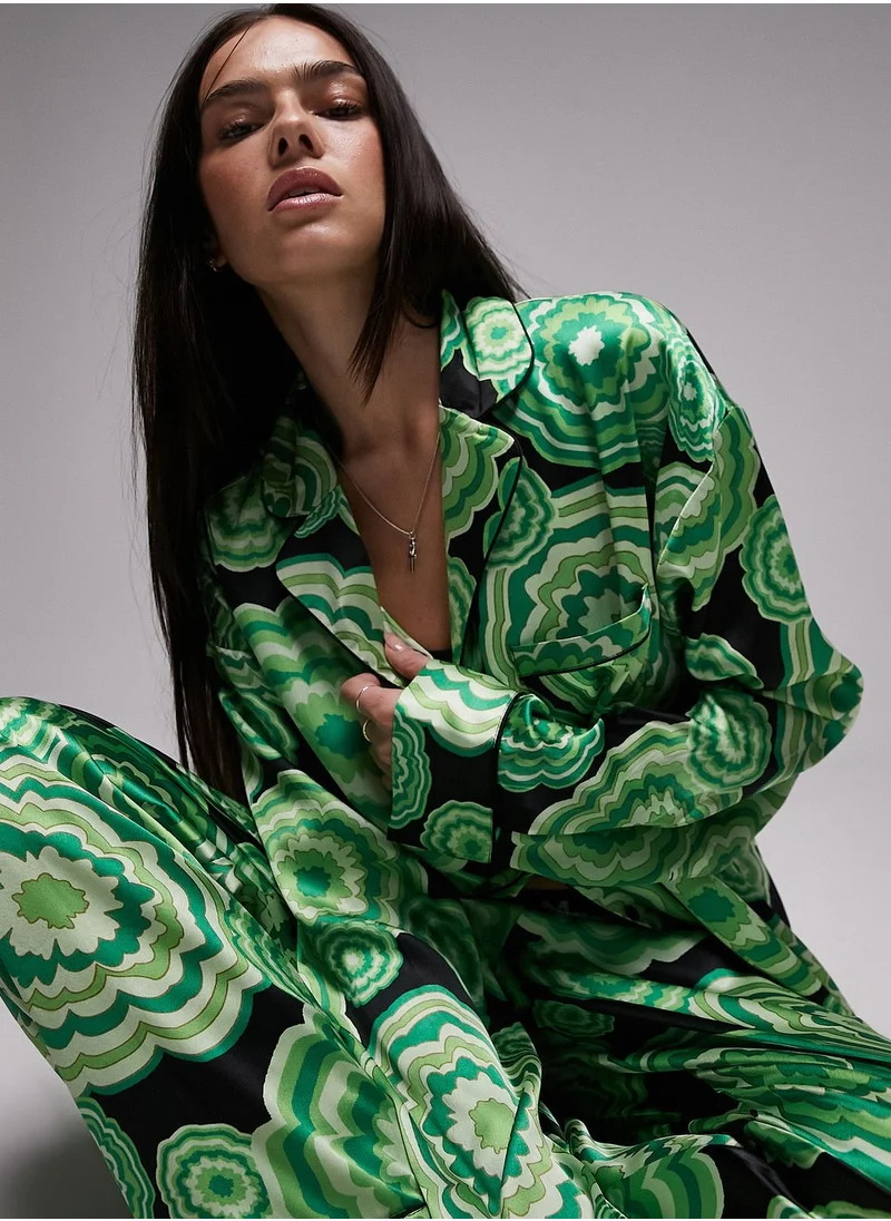 TOPSHOP Printed Button Down Shirt & Pyjama Set