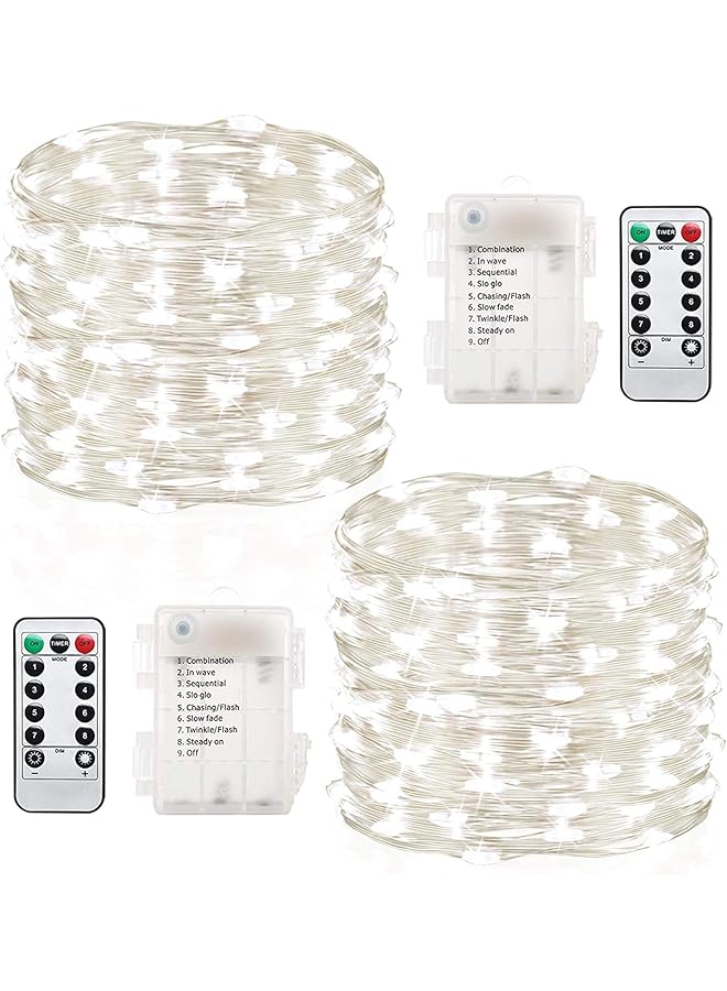 The Bros Pack of 2Pcs 33ft 100 LEDs Outdoor String lights Battery Operated Fairy 8 Mode Waterproof Copper Wire Lights for Bedroom, Garden, Easter, Xmax Decoration (White) - Image 1