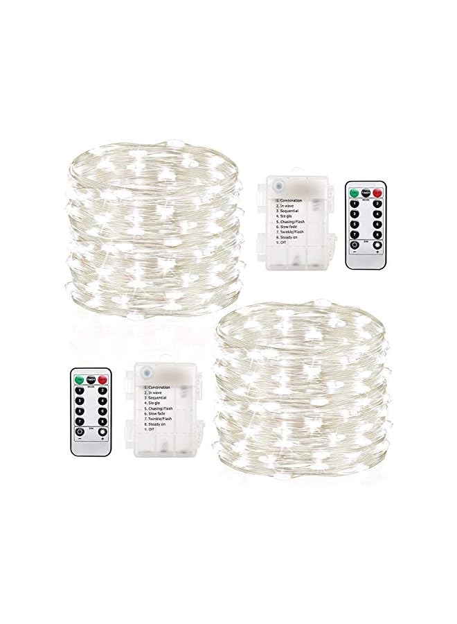The Bros Pack of 2Pcs 33ft 100 LEDs Outdoor String lights Battery Operated Fairy 8 Mode Waterproof Copper Wire Lights for Bedroom, Garden, Easter, Xmax Decoration (White) - Image 2