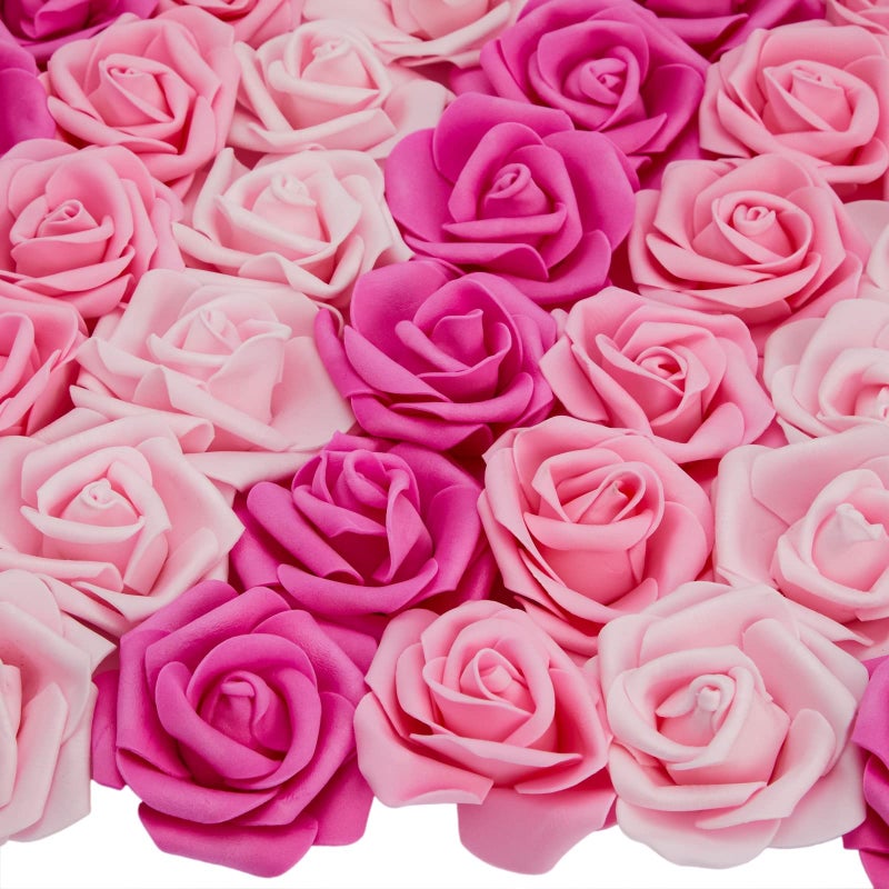 Bright Creations Artificial Flowers Foam Rose Heads - 3 x 1.2 in, Mixed Pink Shades, 100 Pack - Foam Roses for Flower Wall & Garland Backdrops, Wedding & Bridal Shower Decor - Image 1