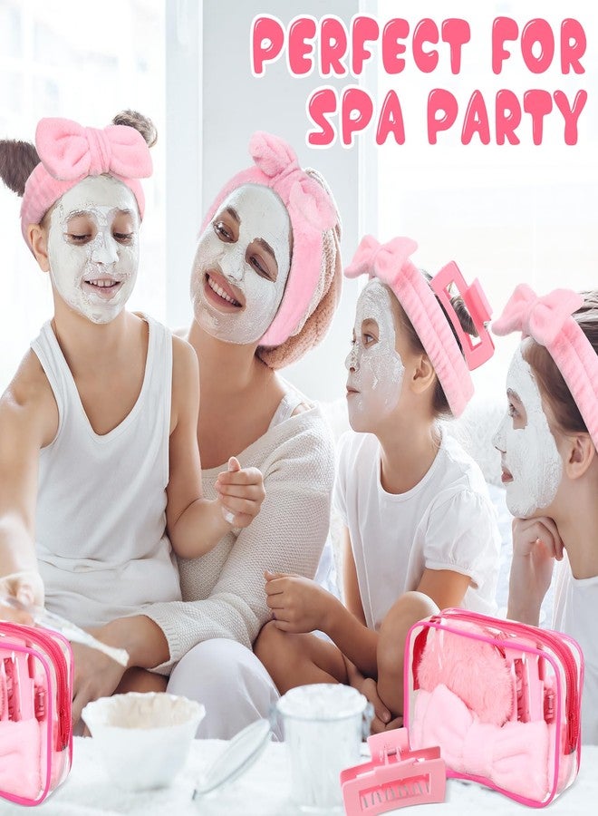 Hoteam 24 Pcs Pink Party Favors Sleep over Party Favors 6 Spa Headband 6 Plush Sleep Eye Mask 6 Pink Hair Claw Clips 6 Clear Cosmetic Bags for Slumber Party Spa Gift - Image 4