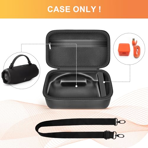ANKHOH Case for JBL Charge 6 Portable Bluetooth Speaker, Waterproof Speaker Case with Adjustable Shoulder Strap, Hard Travel Storage Holder with Internal Pockets for Charging Accessories (Box Only) (Black) - Image 2