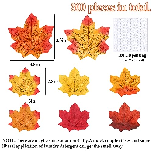 Gushu 300 Piece Fall Leaves Set 7 Colors Artificial Autumn Maple Leaf Decor with 100 Glue Dots Perfect for Wreath and Bouquet Making, Weddings, Halloween, Thanksgiving Decoration - Image 3