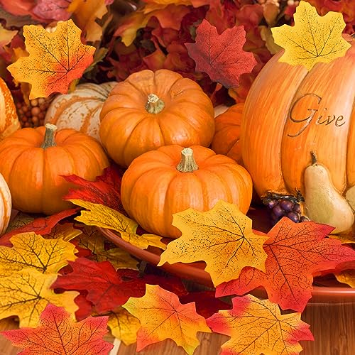 Gushu 300 Piece Fall Leaves Set 7 Colors Artificial Autumn Maple Leaf Decor with 100 Glue Dots Perfect for Wreath and Bouquet Making, Weddings, Halloween, Thanksgiving Decoration - Image 4