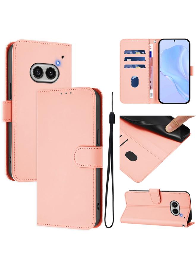 erorex Case For Nothing Phone 2A Skin Feel Solid Color Leather Phone Case with Lanyard - Image 1