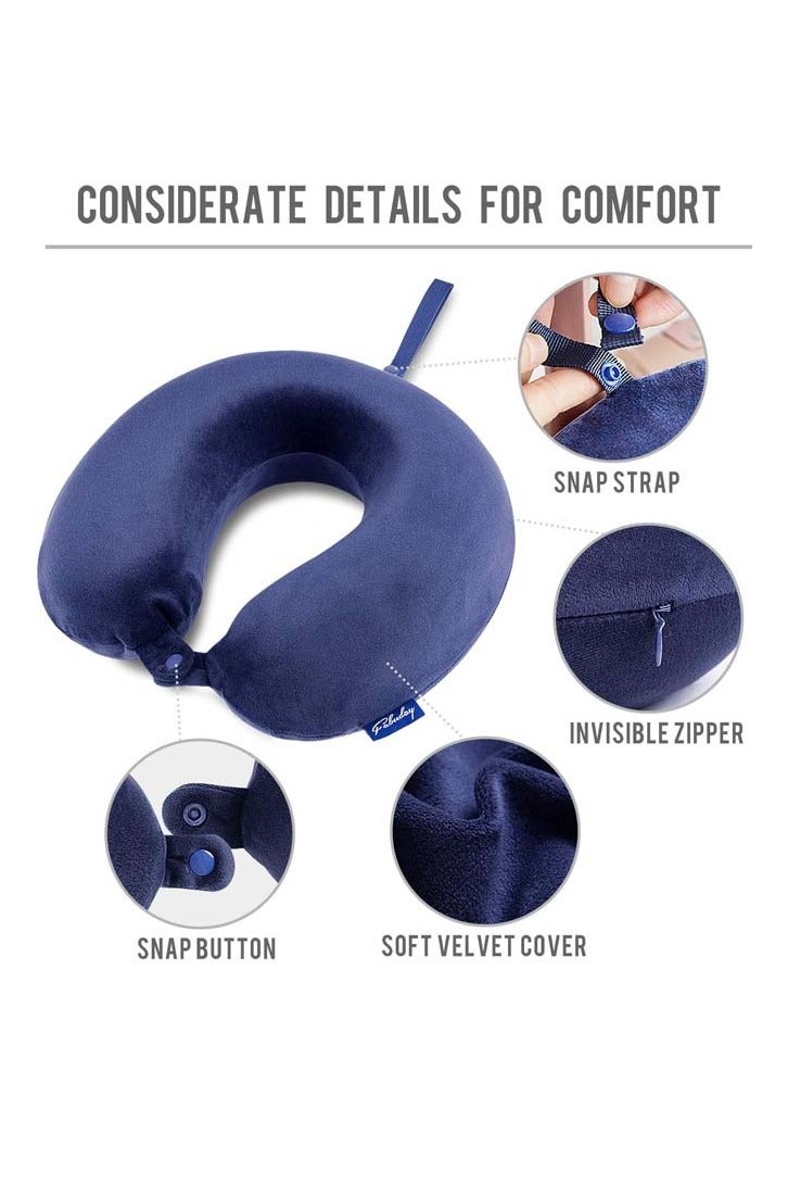 Travel Pillow 100% Memory Foam Pillow, Soft Airplane Travel Pillow with 360° Head Support, Lightweight Quick Pack for Airplane Train Car Bus, Blue  - Image 3