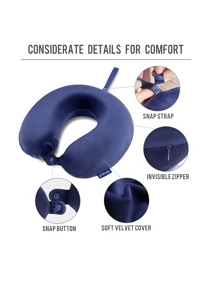 XiuWoo Travel Pillow,U-shaped neck pillow,100% Memory Foam Pillow, Soft Airplane Travel Pillow with 360° Head Support, Lightweight Quick Pack for Airplane Train Car Bus,for Sleeping and Neck Support（Dark blue） - Image 4