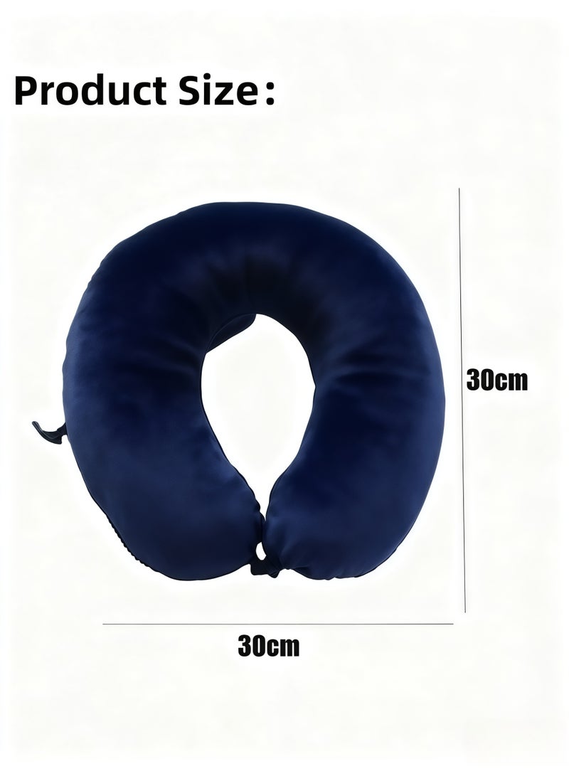 XiuWoo Travel Pillow,U-shaped neck pillow,100% Memory Foam Pillow, Soft Airplane Travel Pillow with 360° Head Support, Lightweight Quick Pack for Airplane Train Car Bus,for Sleeping and Neck Support（Dark blue） - Image 2