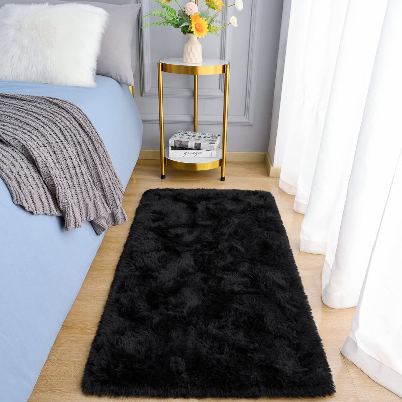 Amearea Shag Fluffy Small Rug, 2x4 Feet Throw Rugs for Bedroom Girls Living Room, Extra Soft and Fuzzy Shaggy Carpet, Non Slip, Solid Color Nursery Home Floor Decor Carpets, Black - Image 2