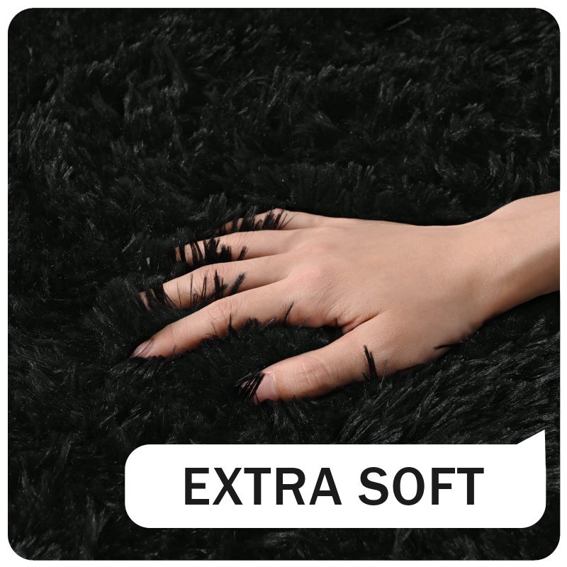 Amearea Shag Fluffy Small Rug, 2x4 Feet Throw Rugs for Bedroom Girls Living Room, Extra Soft and Fuzzy Shaggy Carpet, Non Slip, Solid Color Nursery Home Floor Decor Carpets, Black - Image 5