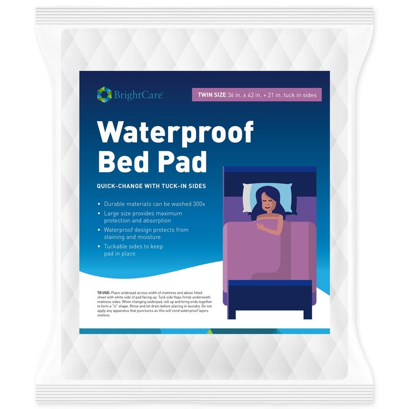 BrightCare Soft Quilted Underpad for Bed Protection with Secure Side Tucks  Absorbent Washable Leak Proof Barrier for Incontinence  for Adults Twin Size Bed Pad  by BrightCare 