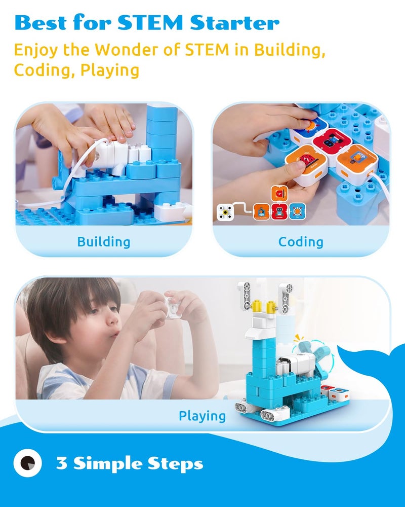 Whalesbot روبوت كودينغ وايلز بوت A3 12 في 1 للأطفال، مجموعة بناء تعليمية مكونة من 61 قطعة مع سرد قصصي تفاعلي، هدية مثالية للأولاد والبنات من عمر 3-6 سنوات - Image 2