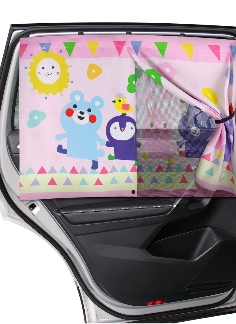 Excefore Car Window Shade for Baby, Cute Pink-Animals Design, Full Shade and Half Shade Options - Heat/UV Protection Car Window Curtain  - Image 1