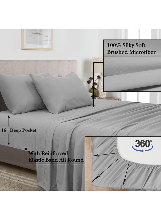 PHF 100% Polyester 4 Pieces Bed Sheets Set Queen Size, Deep Pocket up to 16 Inches Fitted Sheet, Flat Sheet and Pillowcases Set, Grey - Image 5