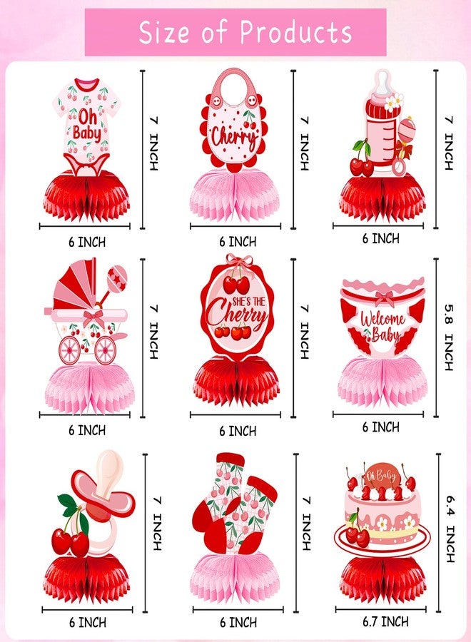 Refavor Cherry Baby Shower Decorations for Girls, 9PCS She's the Little Cherry Theme Honeycomb Centerpieces Decor, Cherry Welcome Baby Party Table Decoration Supplies Kids - Image 2