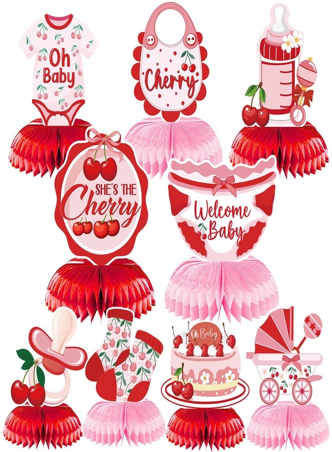 Refavor Cherry Baby Shower Decorations for Girls, 9PCS She's the Little Cherry Theme Honeycomb Centerpieces Decor, Cherry Welcome Baby Party Table Decoration Supplies Kids - Image 1