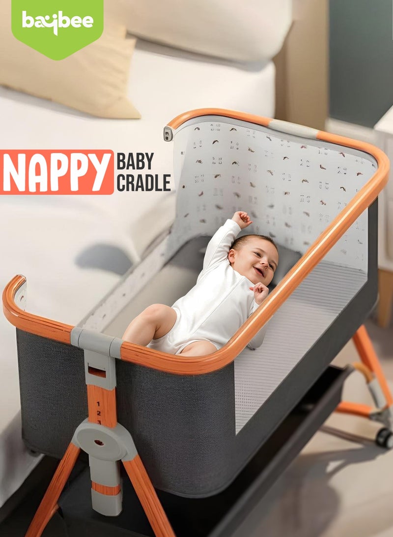 BAYBEE 3 in 1 Portable Baby Bedside Crib for Baby Infant Travel Crib With 6 Height Adjustable & Rocking Foldable Baby Bassinet with Wheels, Mosquito Net, 360° Swivel Wheels, Bed side Crib for Travel Grey - Image 2