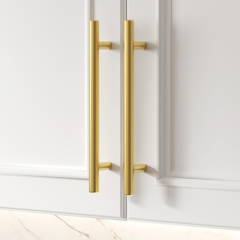 goldenwarm 5 Pack Gold Cabinet Pulls Brushed Brass Cupboard Door Handles Bathroom Hardware Modern Gold Drawer Pulls 7-1/2in Hole Center 10in Overall Length - Image 2
